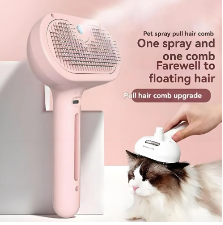 Presentación de un cepillo rosa junto a un gato — BerachaPets