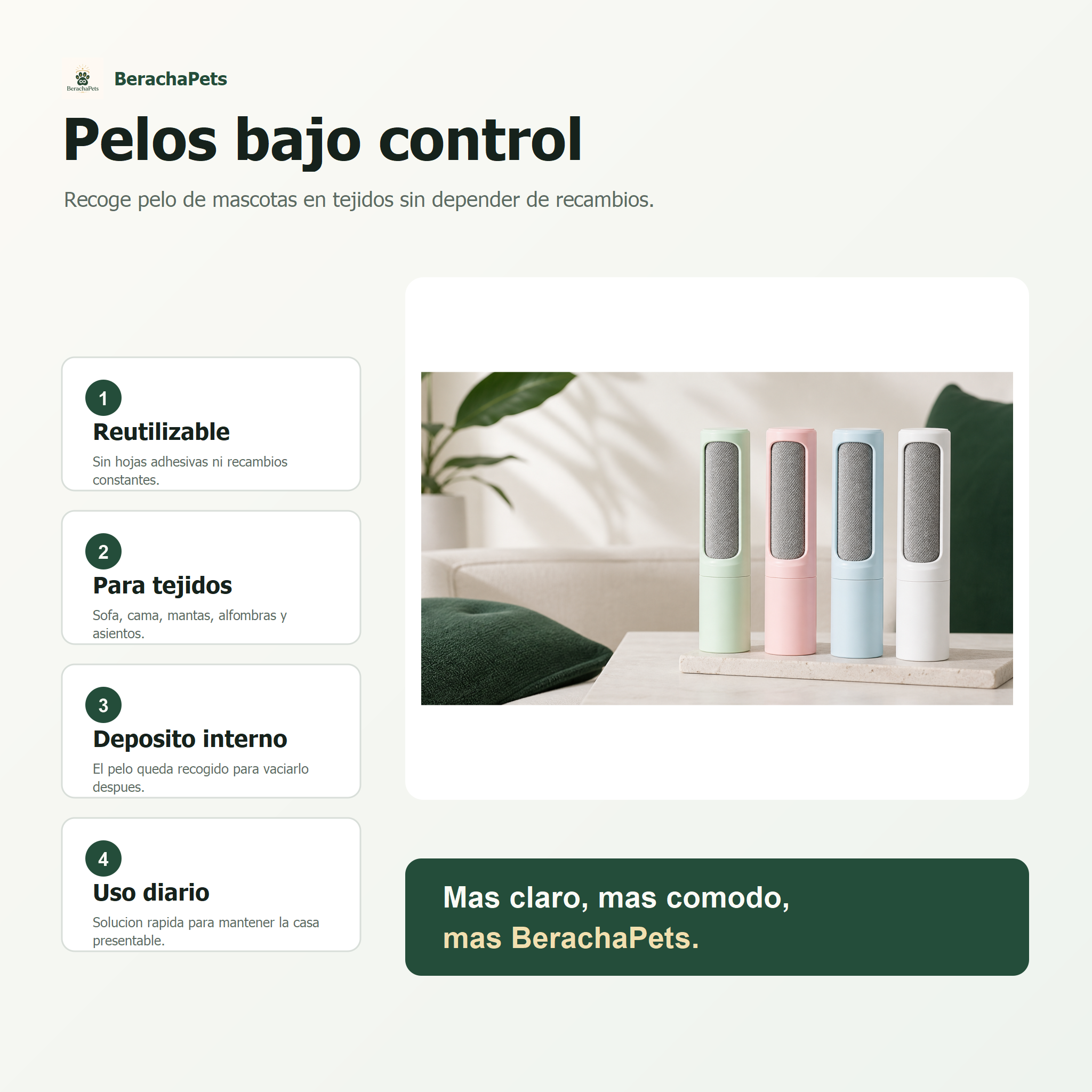 Quitapelos reutilizable BerachaPets - infografia 1